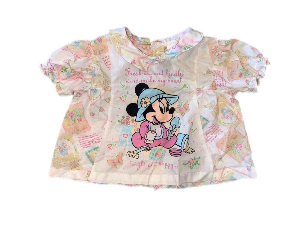 Vintage Retro Disney Babies Minnie Mouse Gardening Baby Girl Top 0-6M